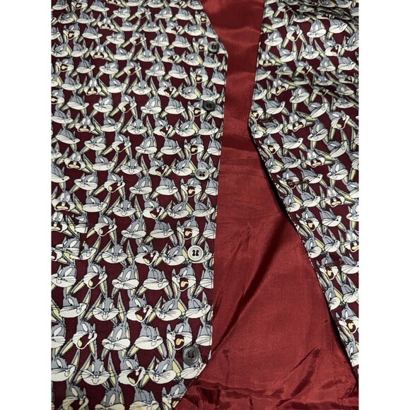 90s Vintage Looney Tunes Bugs Bunny All Over Print Silk Vest Size Medium READ - Picture 8 of 16